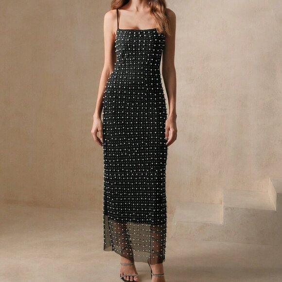 Black Party Women's Sequin Patchwork Summer Strappy Dress - Picture 6 of 7